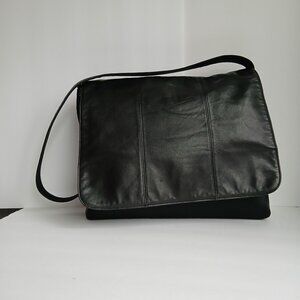 Vintage Y2K Silver Blue USA Nylon & Leather E/W Shoulder Bag NWOT Sleek~Stylish